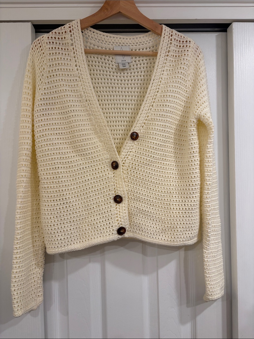 Joir Open-Knit Cream Button-Front Women's Knit Cardigan